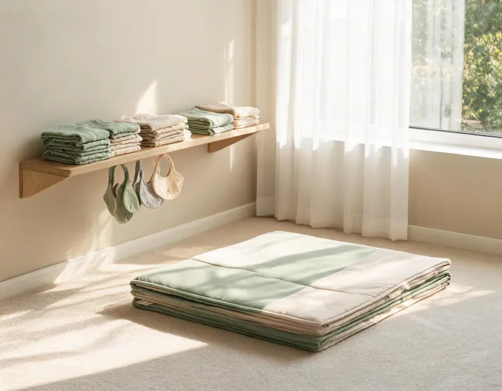 Folded baby play mat and nursery textile set